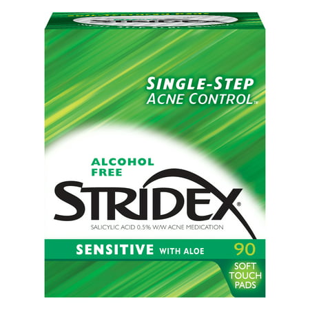 (2 pack) Stridex Sensitive, Acne Medication Pads, 0.5% Salicylic Acid, 90 (Best Over The Counter Acne Medication For Adults)