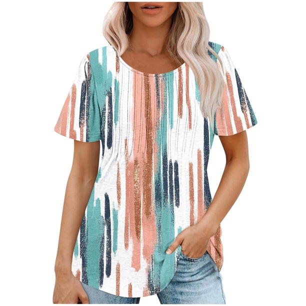 Camiseta Casual de Cuello Redondo de Manga Corta de las Mujeres, Top Ligero de Moda para el Uso Diario
