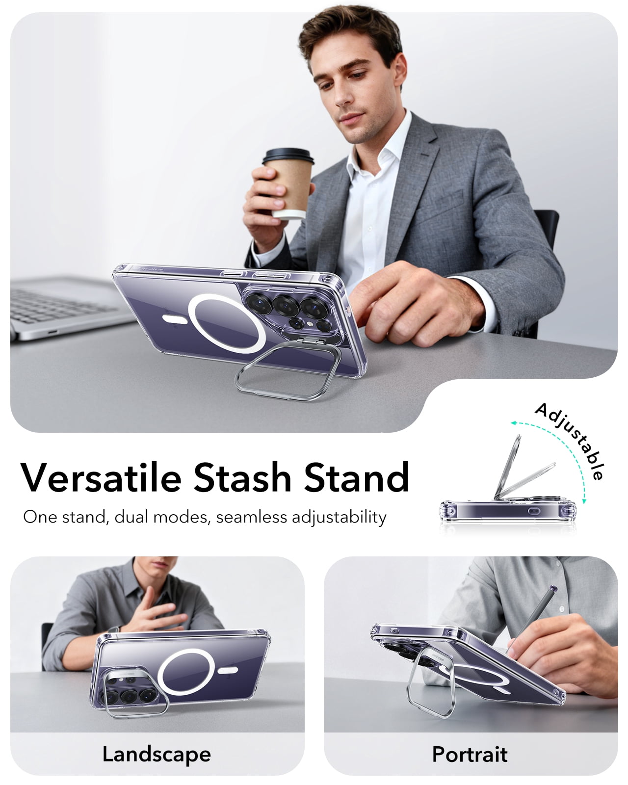 ESR Magnetic Case with Stash Stand Compatible with Samsung Galaxy S26 Ultra, Military-Grade Protection & MagSafe Compatible, Scratch-Resistant, Clear