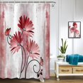 thumbnail image 2 of Rustic Farmhouse Shower Curtain, Farm Red Daisy Floral Flowers and Butterfly on Country Wooden Shower Curtain for Bathroom, Light Burgundy Gray Grey Shower Curtain with 7PCS Hooks, 36X70IN, 2 of 6