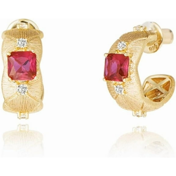 S925 Sterling Silver Gold Hoops Earrings for Women Created Red Ruby Earrings Dainty Cushion Cut Red Hoop Earrings Elegant Bridal Bridesmaid Earrings