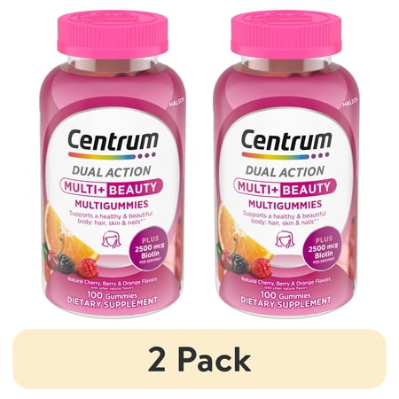(2 pack) Centrum Multi Plus Beauty Gummy Multivitamin for Women With Vitamin A, B, C, D & E, Fruit, 100 Count