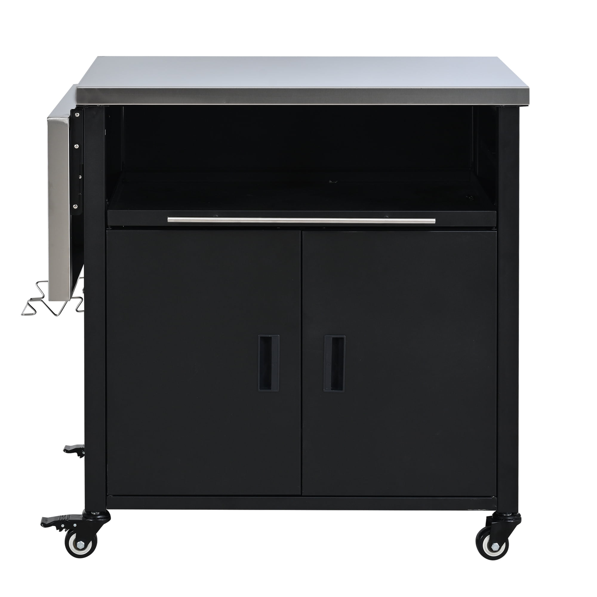 Foldable BBQ Prep Cart, Outdoor Patio Dining Serving Cart with Trash Rack for Backyard, Black
