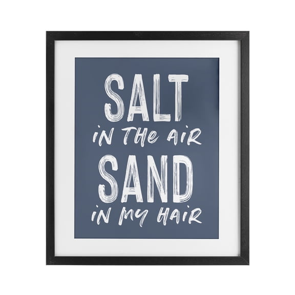 Summer Sentiment Salt Sand In Hair Black Framed Print Under Glass, design by Lettered and Lined