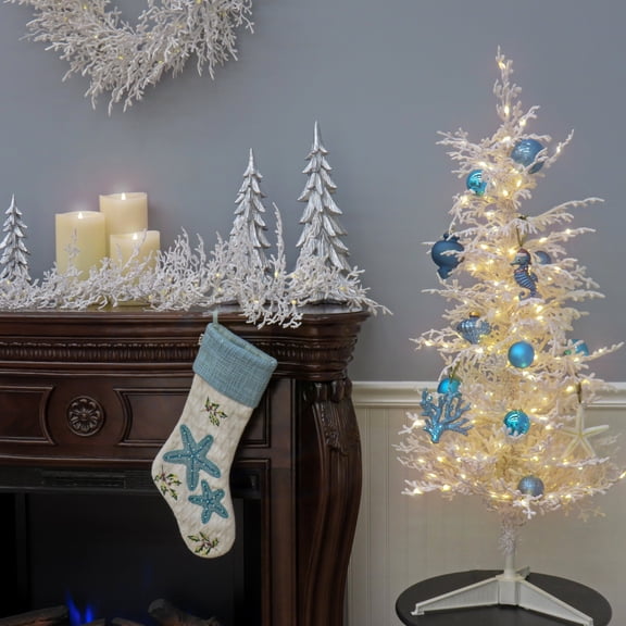 National Tree Company 4 ft. Pre-Lit Artificial Sea Coral Christmas Tree, White, 200 Warm White LED Lights, Includes Stand