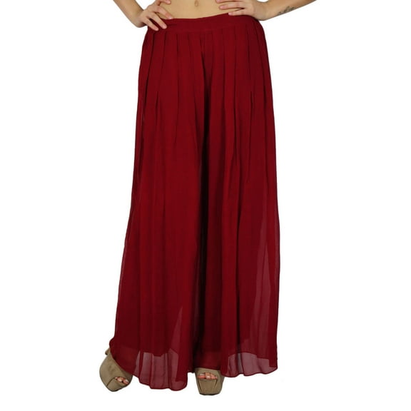 Bimba Women Long Flaired Palazzo Pleated Skirt Style Maroon Pants