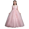 thumbnail image 2 of hengsof Girls Fashion Floral Print Solid Sleeveless Round Neck Mesh Dress Sweet Flower Girl Formal Gown for Wedding Party 5-16 Years, 2 of 8