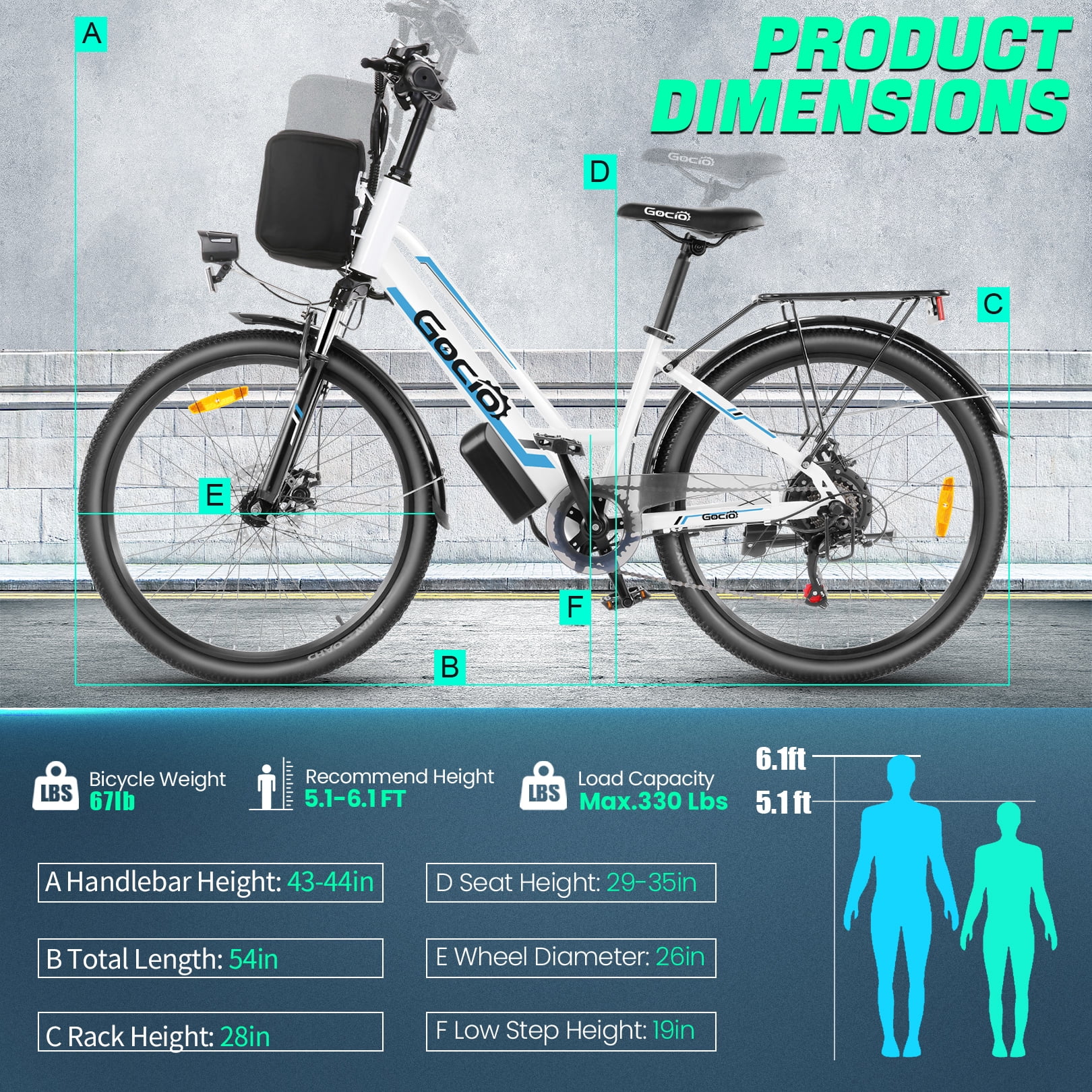 Gocio UL2849 Certified 26" Electric Bike for Adults, 750W Peak Motor, 48V 7.8Ah Battery, 19.8 mph 7-Speed Commuter Ebike with Disc Brakes