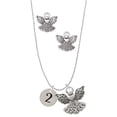 thumbnail image 1 of Delight Jewelry Silvertone Disc 1/2'' Number - 2 - Silver tone Guardian Angel Charm Necklace and Stud Earrings, 1 of 4