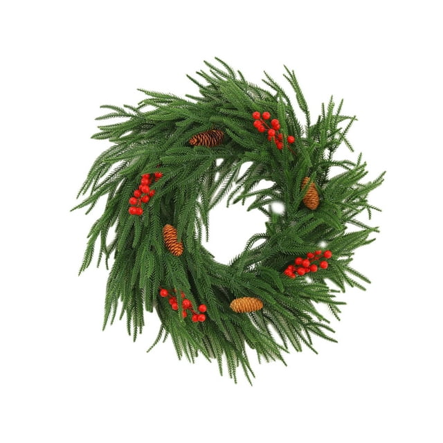 Hearth & Gear Couronne en Bois pour Porte d'Entrée Toute l'Année Grande 24 Pouces Arrangement Verdure Intérieur Extérieur avec Couronne Métallique Réaliste et Robuste Couronne Nuptiale Arbustes Spirea Extra Grand Extérieur