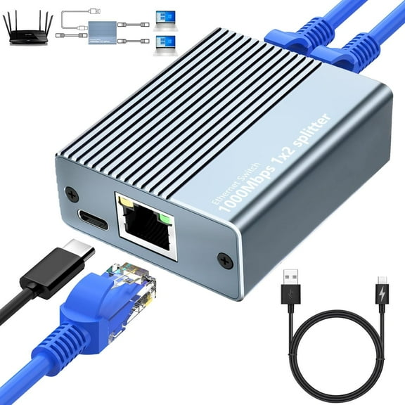 Ethernet Splitter 1 to 2 High Speed 1000Mbps, Gigabit Dual RJ45 Splitter Adapter for Cat5/5e/6/7/8 Cabl