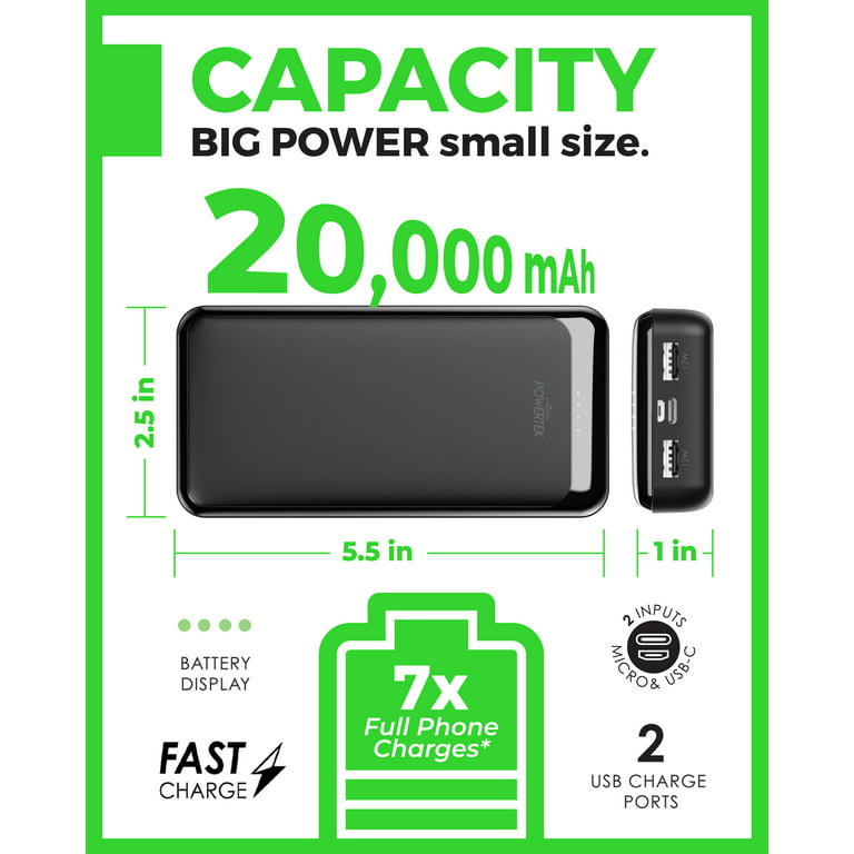 Liquipel Powertek 20,000 mAh Portable Charger Power Bank, Fast 