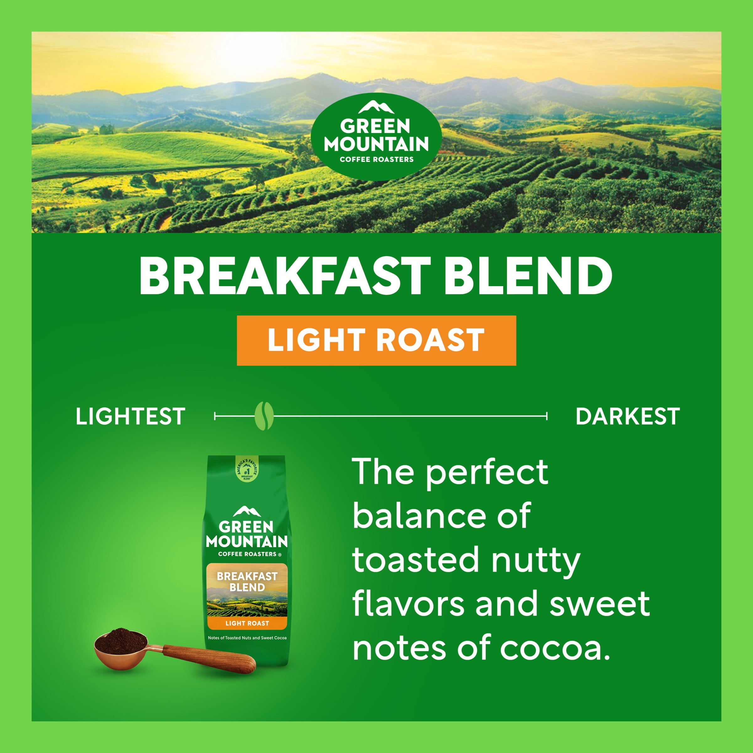 (6 pack) Green Mountain Coffee Roasters Breakfast Blend, Light Roast, Ground Coffee, 12 oz