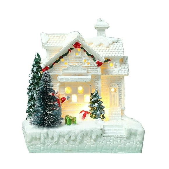 JUNWELL Ornement de Village de Noël, Maisons Éclairées à DEL avec Figurines, Décoration Intérieure, Déco de Pièce