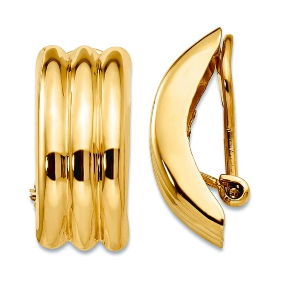 14k Yellow Gold Polished Omega Clip Non Pierced Earrings 19x8.5mm Wide Clip on Earring for Women
