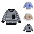 thumbnail image 4 of Generic Kids Baby Boys or Girls Sweatshirts Soft Cotton Warm Crewneck Cartoon Stripes Long Sleeve Pullover Sweatshirts for Boys or Girls Fall Winter Clothes （18-24 Months Blue）, 4 of 9