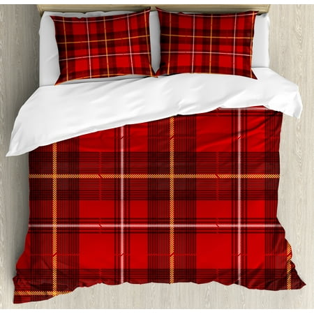 Plaid Duvet Cover Set Old European Cultural Pattern With