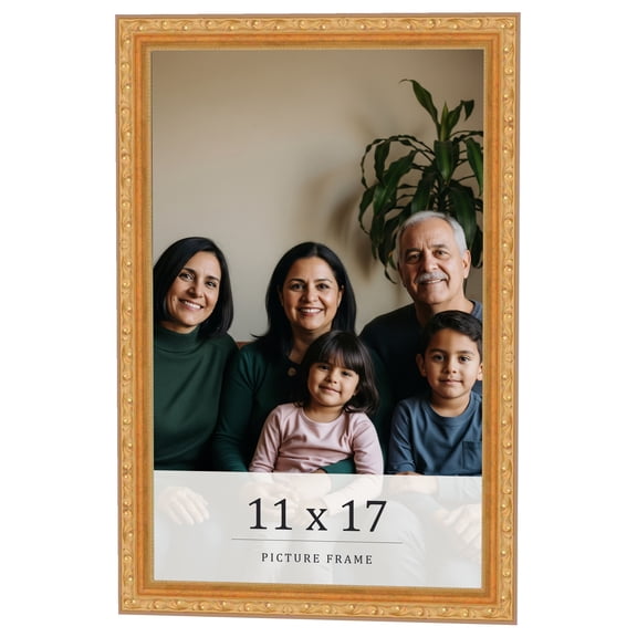 11x17 Frame Gold Solid Wood Picture Frame Width 1.125 Inches | Interior Frame Depth 0.375 Inches |