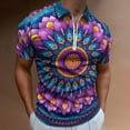 thumbnail image 2 of Mandala Pattern Purple Men Zipper T-shirt Summer Casual Short Sleeve T-shirt Top, 2 of 7
