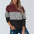 thumbnail image 2 of DHFJKG Women's Sports Quarter Zip Sweatshirt Color Block Loose Fit Stand Collar Long Sleeve Pullover Spring Stylish Tops, 2 of 6