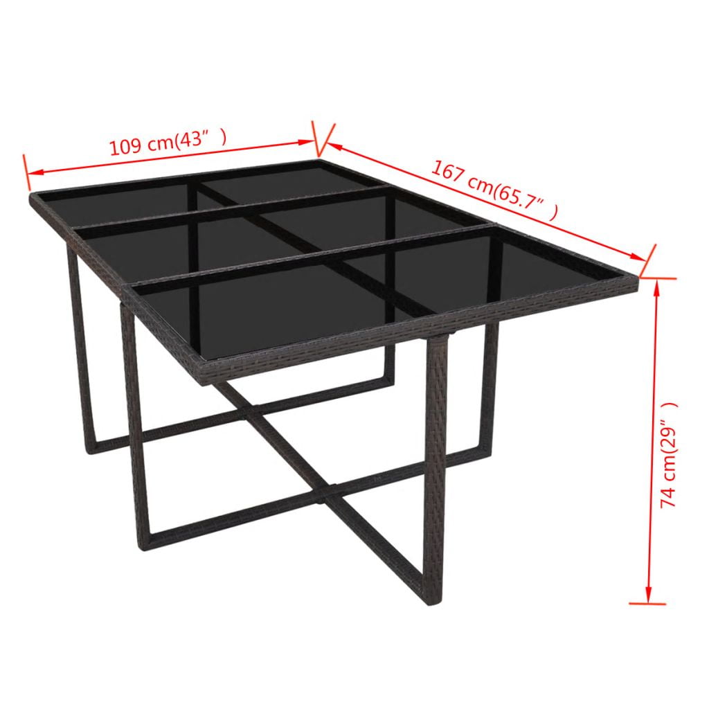 Kepooman 11 Pcs Patio Rattan Dining Table Sets with Glass Table for Outdoor Garden, Brown