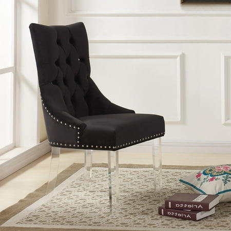 Velvet Tufted Side Chair Armen Living Gobi Modern and Contemporary Tufted Dining Chair in Velvet with Acrylic Legs ()