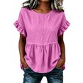 thumbnail image 6 of hoksml Women's Cotton Linen Ruffle Sleeve Peplum Blouse, Round Neck Casual Babydoll Top, Loose Fit Summer Daily Office Wear Shirt, 6 of 7