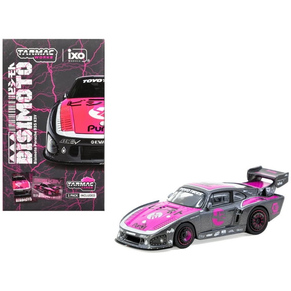Porsche 935 K3V Bisimoto Gray Metallic with Pink with Tarmac Cards "Hobby64" Series 1/64 Diecast Model Car by Tarmac Works