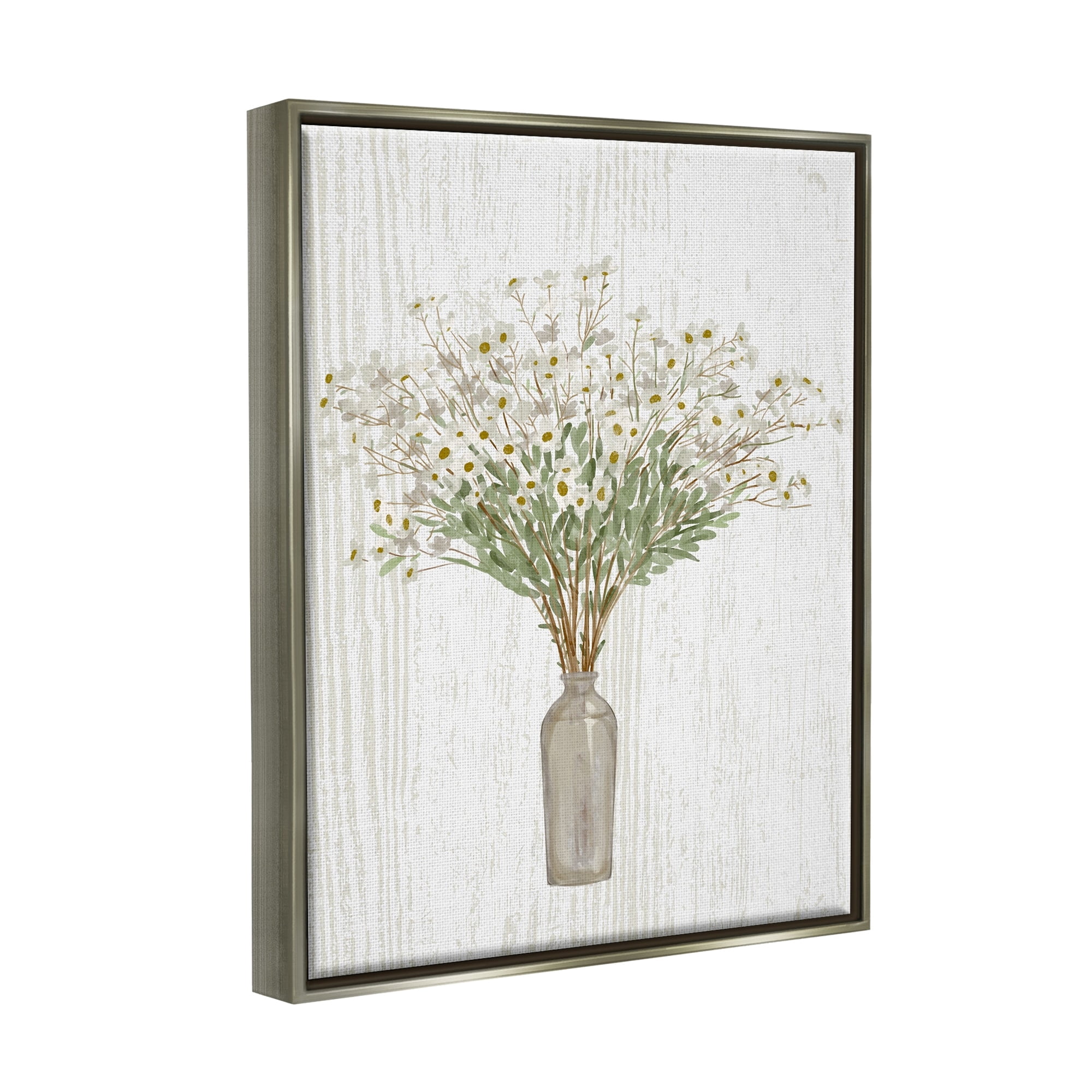 Stupell Industries Country Wildflower Blooms Arrangement Rustic Plank Pattern Graphic Art Luster Gray Floating Framed Canvas Print Wall Art, Design by Ziwei Li