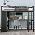 thumbnail image 2 of Twin XL Size Loft Bed Frame with Built-in Wardrobe, Metal Loft Bed with Desk and Storage Shelves, Black, 2 of 10
