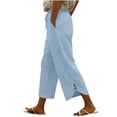 thumbnail image 4 of VEKDONE Cotton Ankle Pants Women Elastic High Waisted Drawstring Straight Trousers Casual Loose Fit Lightweight Long Pants with Pockets Light Blue XL, 4 of 7