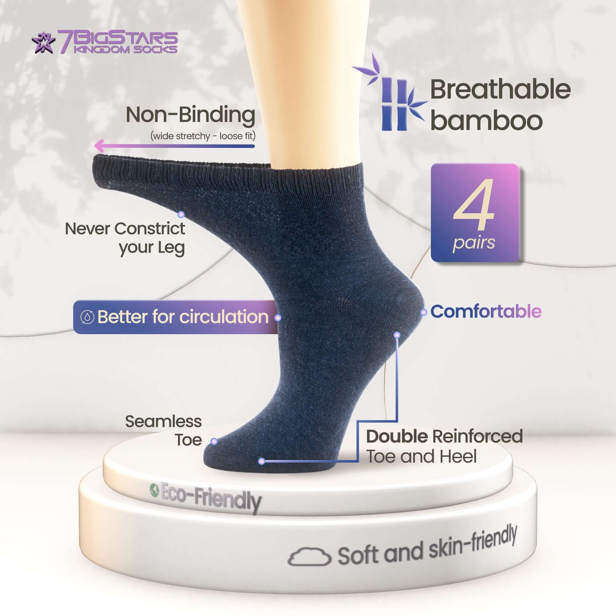 7BIGSTARS KINGDOM Women's Bamboo Diabetic Ankle Socks 4-Pack photo 2
