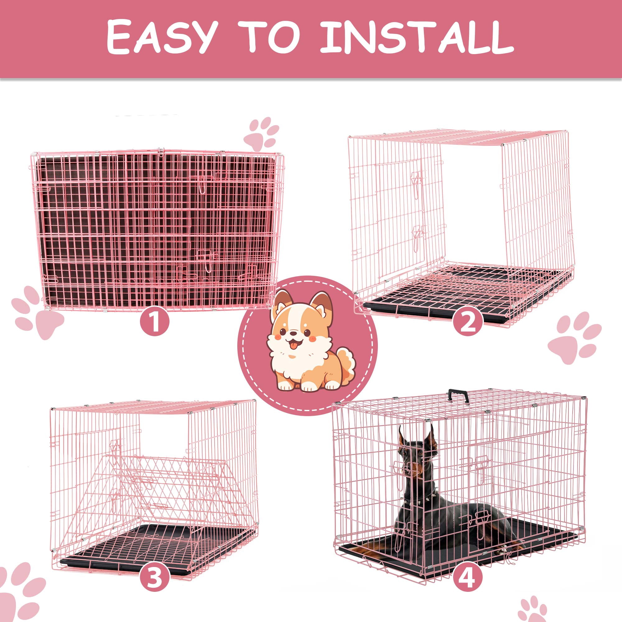 CL.HPAHKL 48 inch Dog Cage for Large Dogs Indoor, Folding Dog Crates and Kennels Double Door, Pet Cage with Tray Pan for Dogs ,dog crates for large dogs