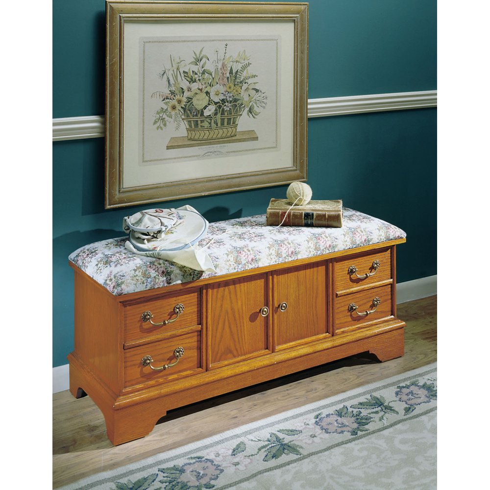 Nostalgic Oak Cedar Chest with Floral Tapestry Upholstered Seat