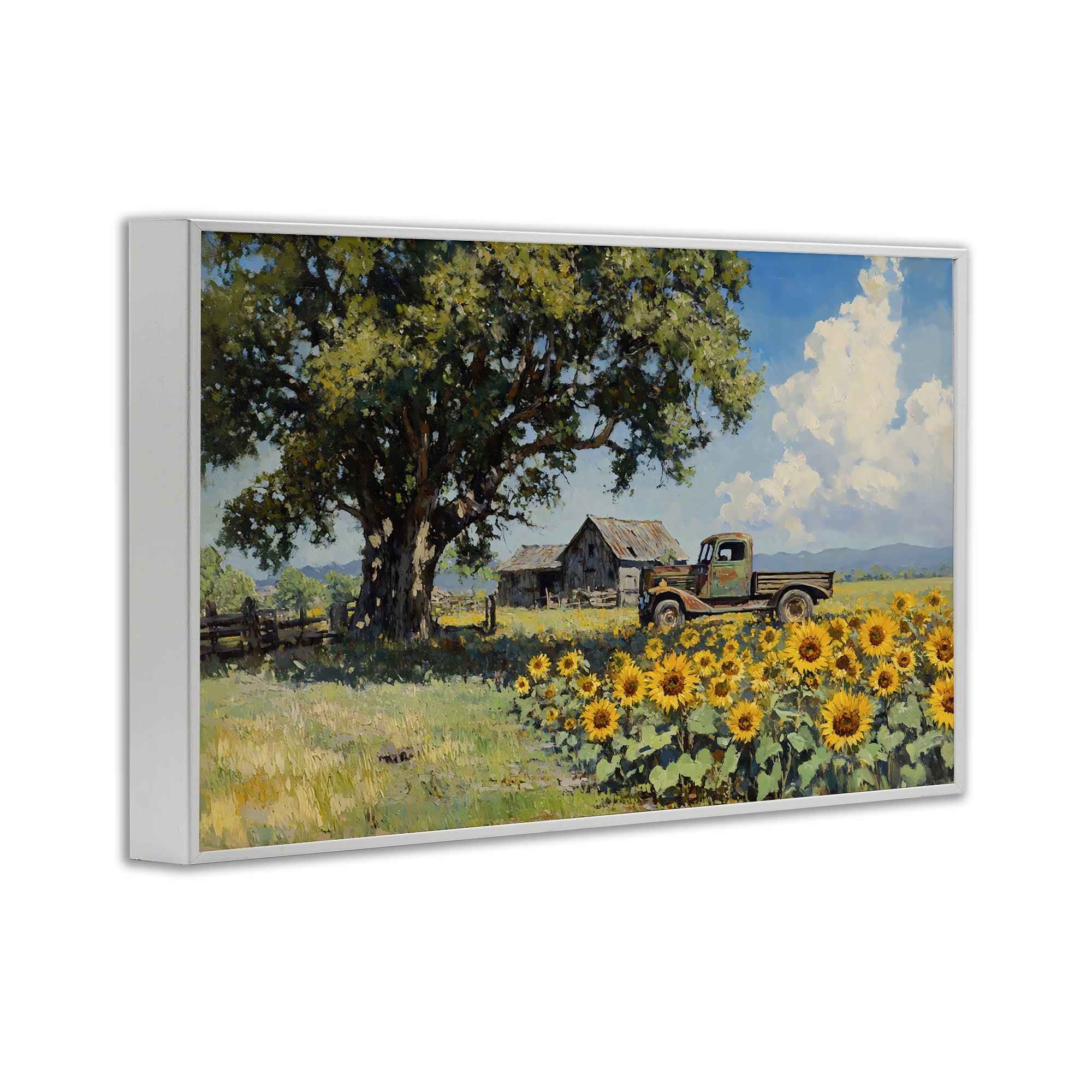 Stupell Industries Sunflower Pickup by Old Barn White Framed Giclee Art, design by Franklyn Gregory
