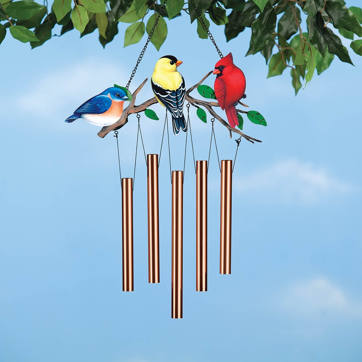 Feathered Friends Wind Chime, Made of Durable 100% Metal, Outdoor Décor - Measures 14 1/4" Wide x 26 3/4" Long, by Fox RiverTM Creations