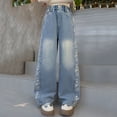 thumbnail image 3 of Girl's Casual Jeans Stretch Elastic Waist Distressed Denim Wide Leg Pants Toddler Kids Cute Jeans for Girls Size 8-9 Years, JN2-Blue, 3 of 6