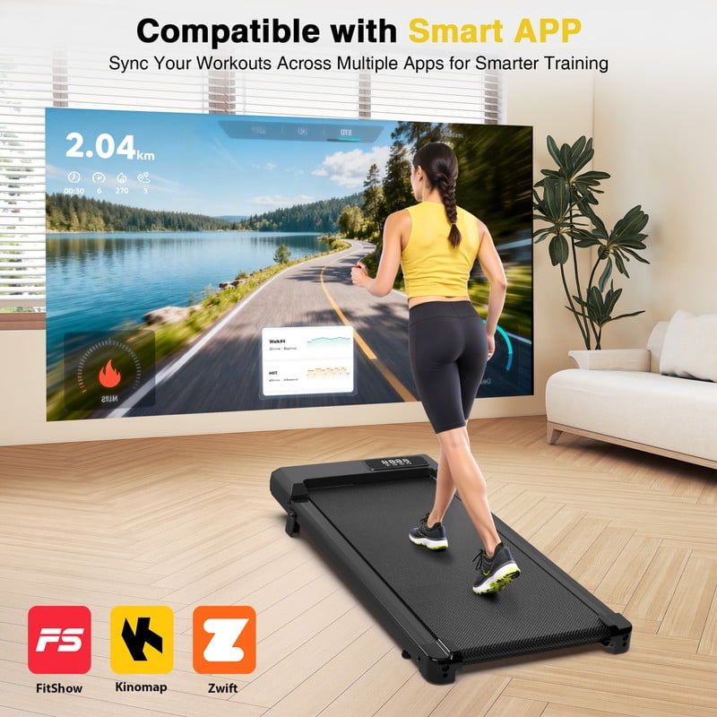Redliro Walking Pad Treadmill with Incline, Portable Under Desk Treadmill for Home Office, Compact Walking Pad with Smart LED Display, Black