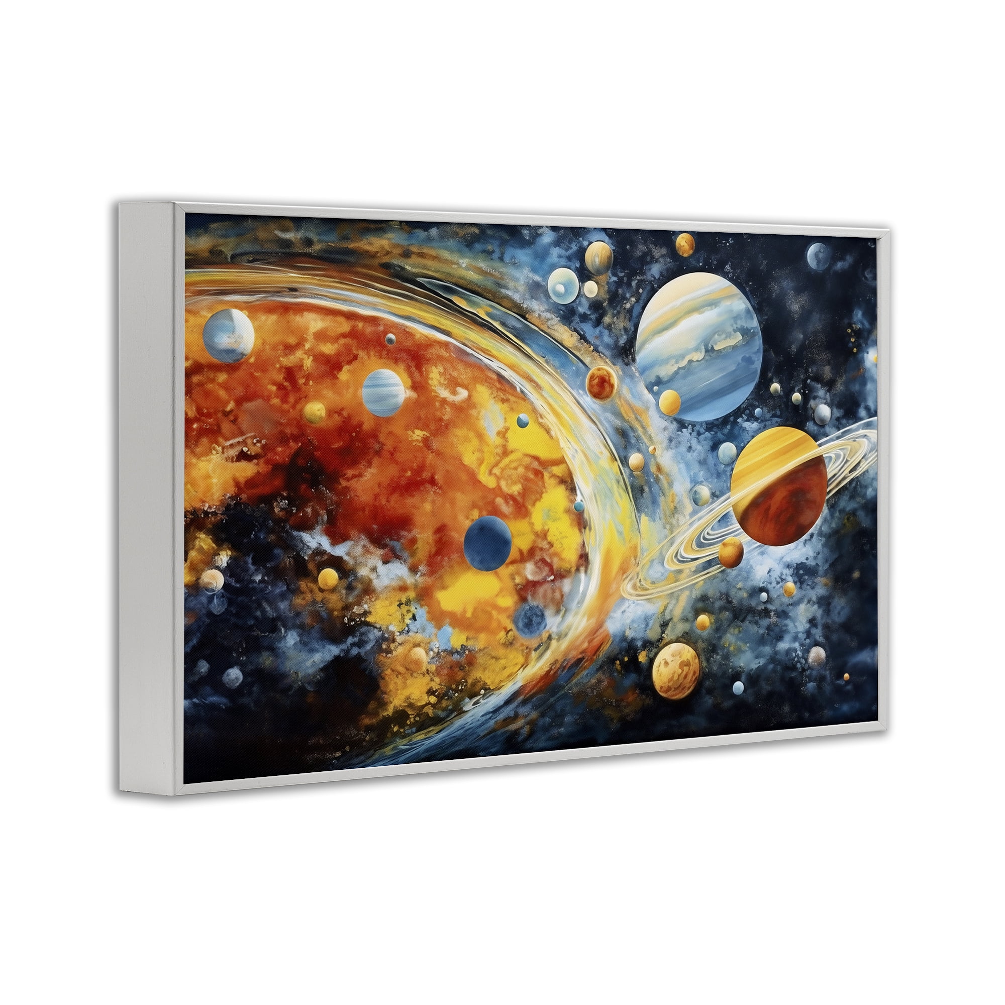 Stupell Industries Space Whirl Planets White Framed Giclee Art, design by Ray Powers