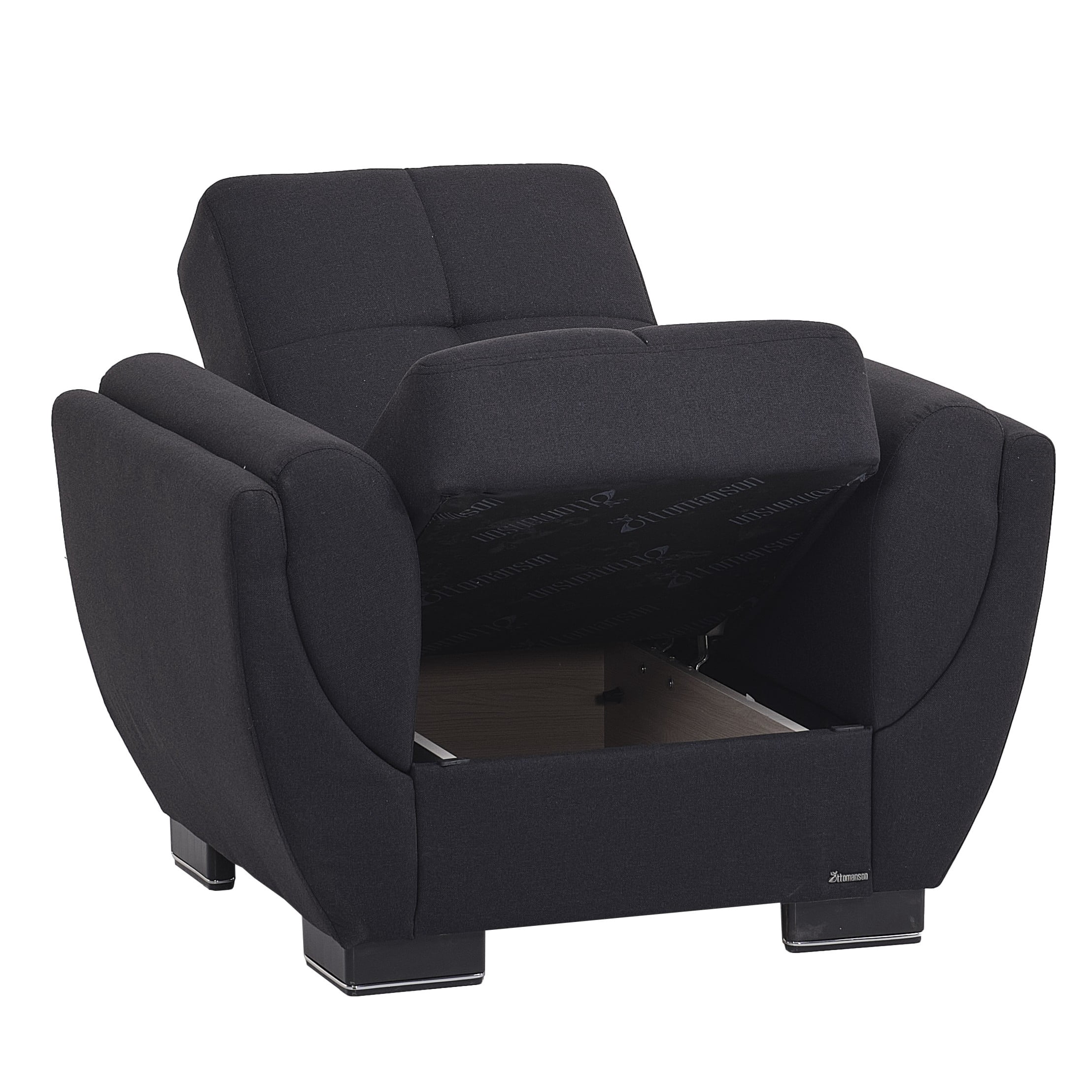 Ottomanson Convertible Accent Armchair with Hidden Storage & Rounded Arms, Firm Comfort Seating, Dark Blue