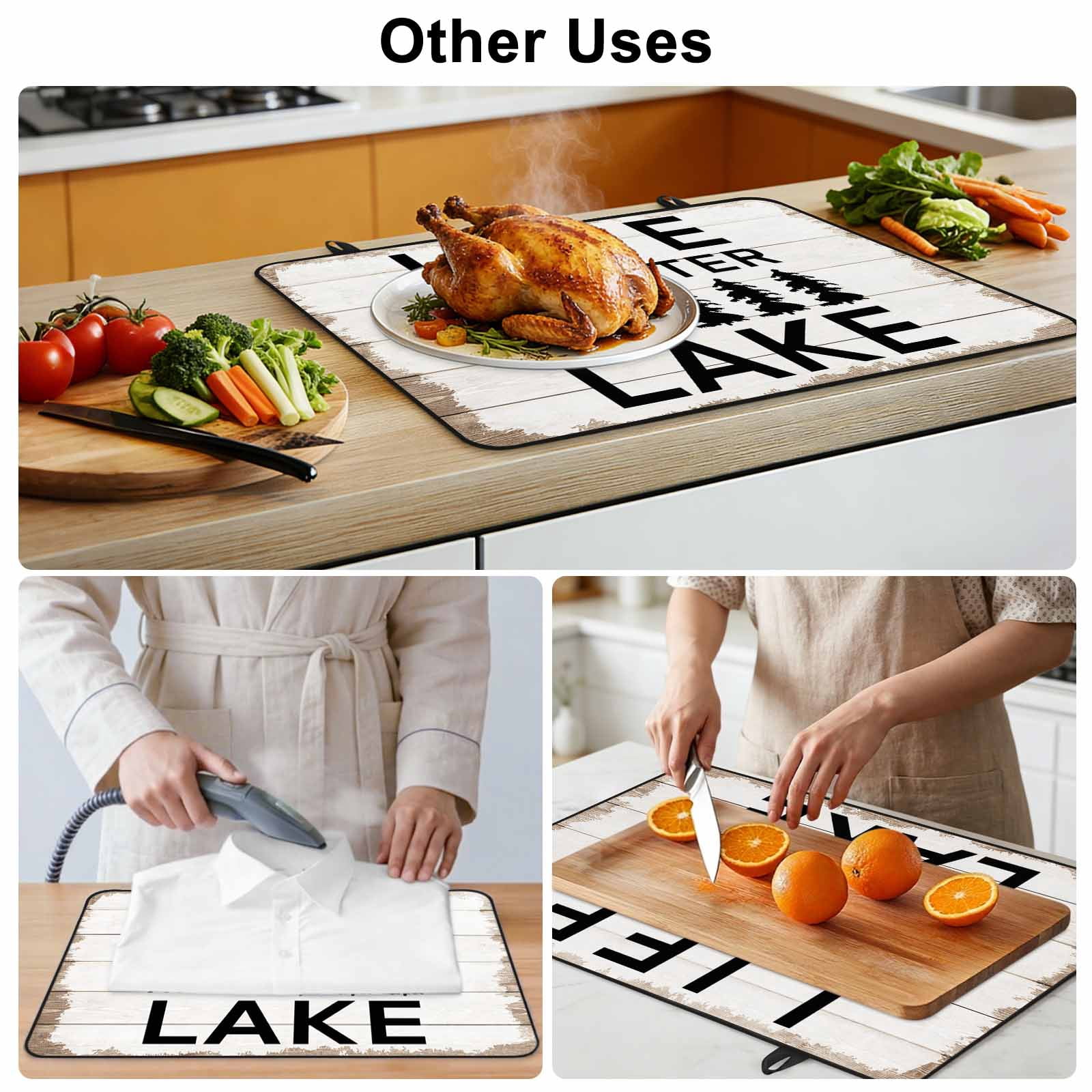 Life Is Better at The Lake Stove Top Cover for Electric Stove, Heat-proof & Non Slip Glass Top Stove Cover Protector, Rustic Black Artistic Aesthetics Kitchen Flat Cooktop Rubber Mat 24x21 Inches
