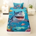 thumbnail image 3 of Feelyou Kawaii Cute Cartoon Shark Coral Sea Twin Sheet Sets for Girls Boys, Tropical Underwater Marine Bedding, Blue, 3 Pieces, 3 of 5