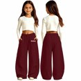 thumbnail image 3 of TGPMGRZ Girls Sweatpants Wide Leg Sweatpants Kids Elastic High Waist Baggy Sweat Pants With Pockets for 4-15Y #02 Red 12-13 Years, 3 of 5