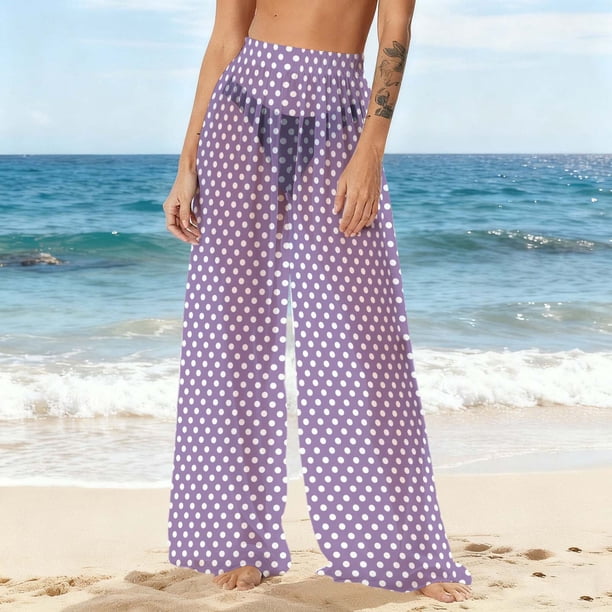 Pantalones de playa de gasa ligeros para mujer con protección solar, pantalones anchos de estilo bohemio estampados, blusa para mujer