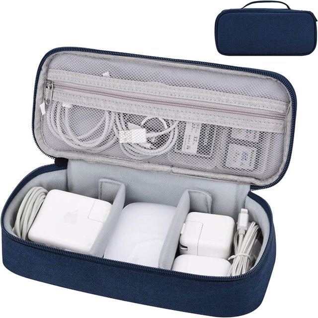 JUNWELL Electronics Organizer Travel Case Carrying Pouch Bag for Travel Essentials for Cable Charging Cord External Hard Drive Portable Power Bank (Navy Blue)
