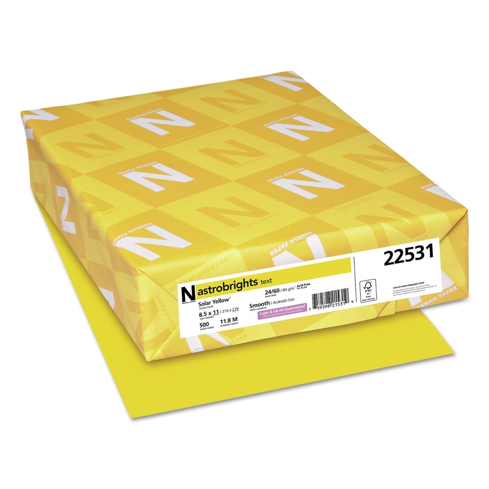 Astrobrights Colored Paper, 24 lb., 8-1/2' x 11', Solar Yellow, 500 Sheets Per Ream