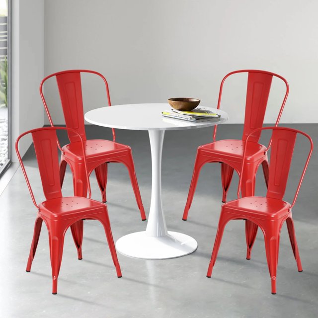 NiamVelo Metal Dining Chair Set of 4 Stackable Chair 18" Seat Height Bar Chairs Kitchen Chair, Red