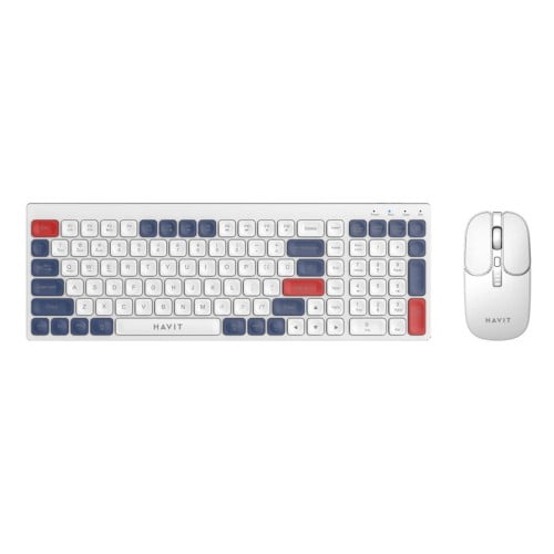 Havit KB830WB Clavier et Souris Sans Fil à Double Mode – 2,4 GHz + Bluetooth 5.1 – Blanc