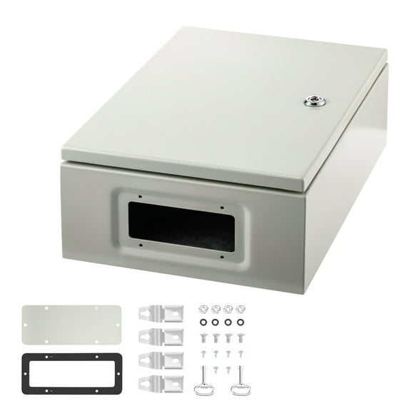 SKYSHALO Steel Electrical Box 16” x 12” x 6”Electrical Enclosure Box, Carbon Steel Hinged Junction Box, IP65 Weatherproof Metal Box Wall-Mounted Electronic Equipment Enclosure Box with Mounting Plate