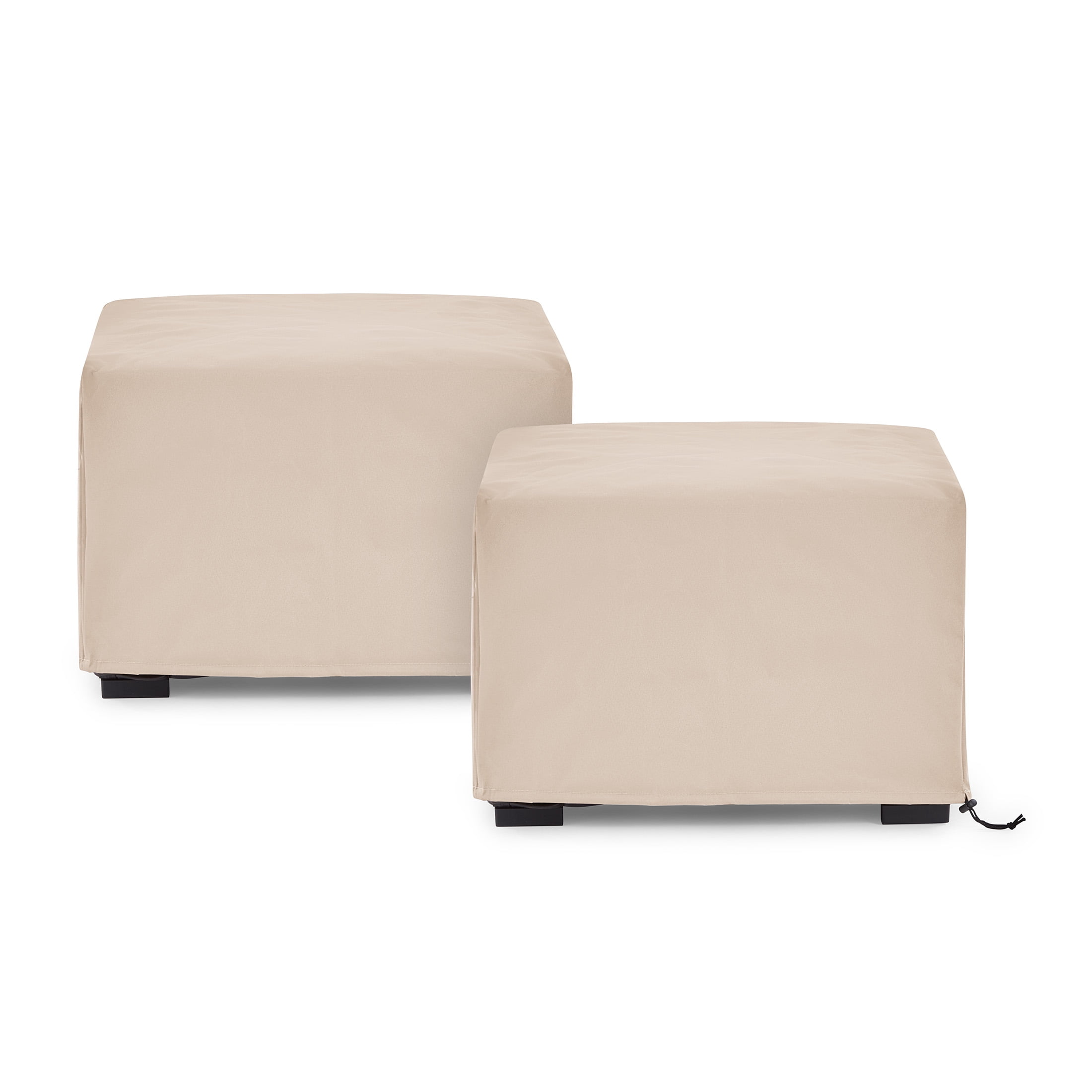 Better Homes & Gardens Bellamy Outdoor 2pk Ottomans, Dark Brown Wicker/Cream Cushion